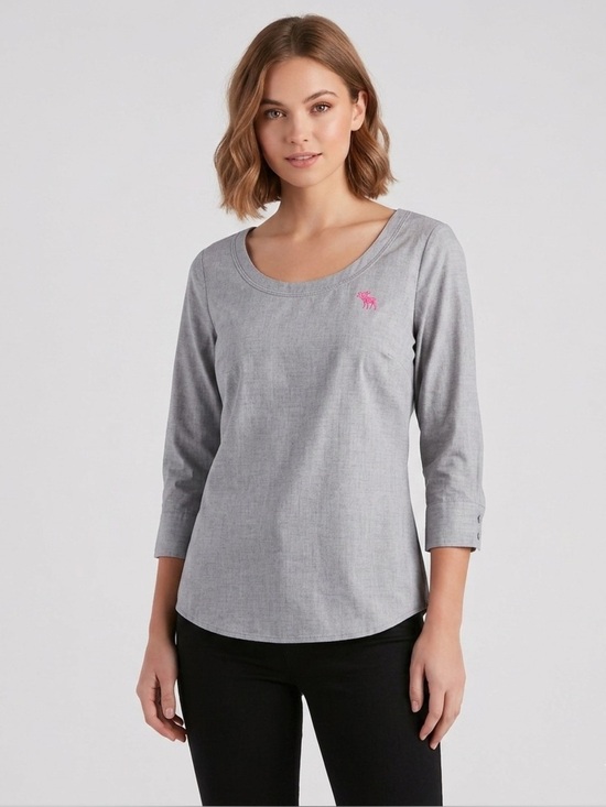 Abercrombie & Fitch Tops - Abercrombie & Fitch Preppy Grey Casual Wide Neck 3/4 Sleeve Blouse Top Large
